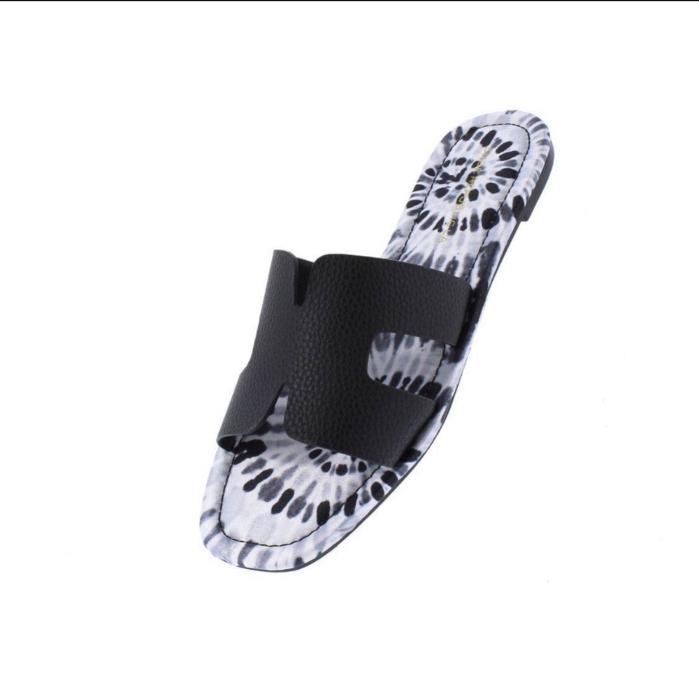 Black Square Open Toe Mule Slide Sandal - Picture 5 of 6